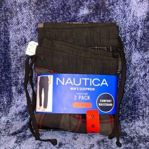 NWT Nautica Men's Black & Red Fleece Pants.   2 Pack.  Size Medium.